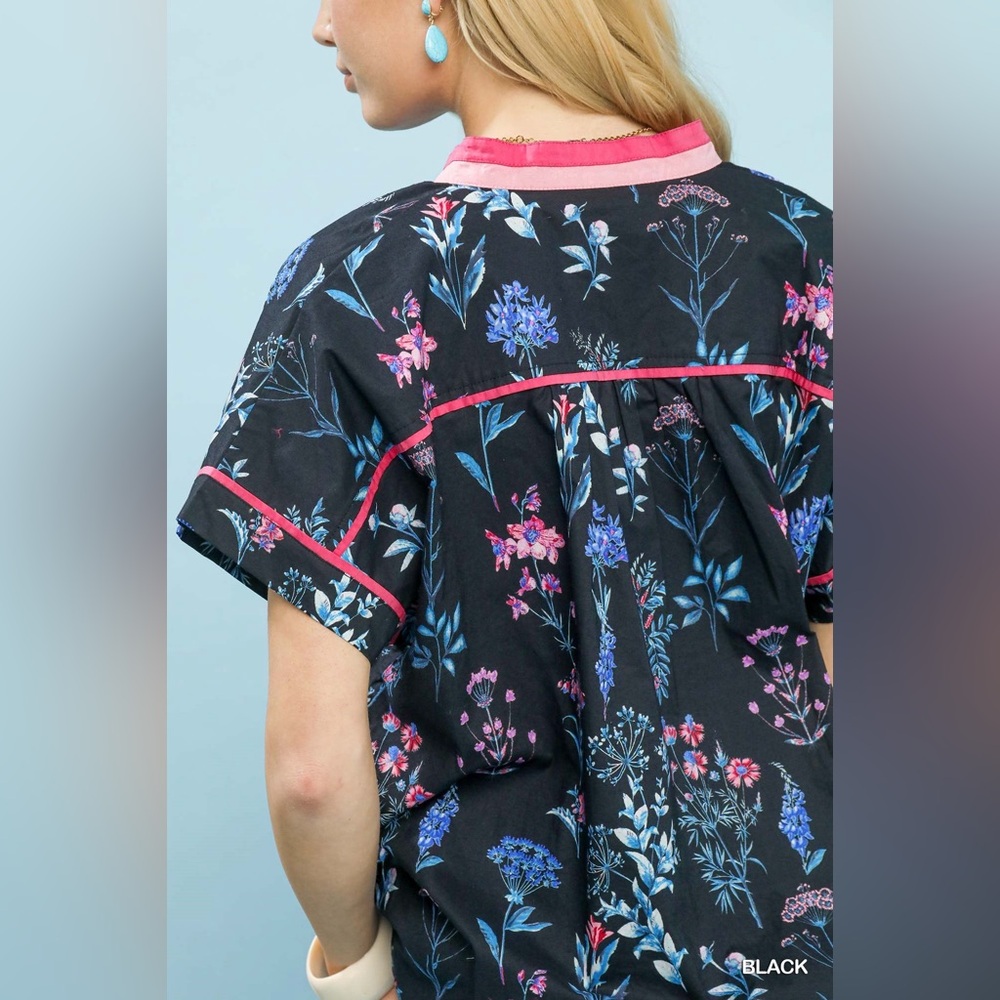 Umgee Botanical Floral Button Front Top - Picture 4 of 6